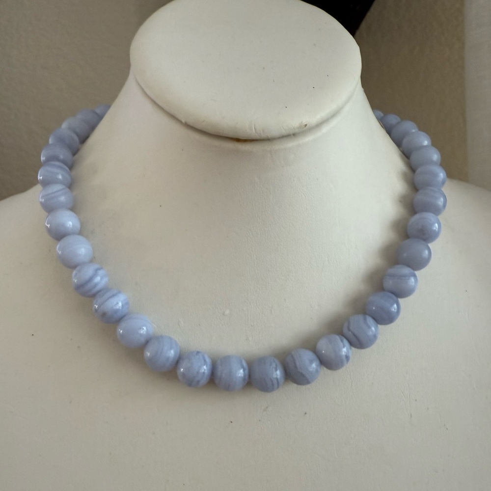 African Blue Lace Agate 10mm Beaded Necklace